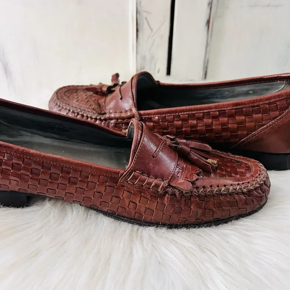 Stacy Adams Apple Brown Leather Woven Tasseled Oxford Dress Shoes - Size 9.5 M